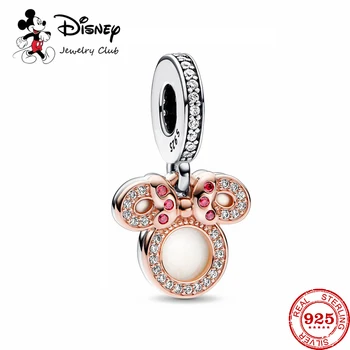 2023 Baru Disney Minnie Mouse Mum Silhouette Double Menjuntai Manik-manik Perak Murni 925 Cocok dengan Gelang Pandora Asli Perhiasan DIY