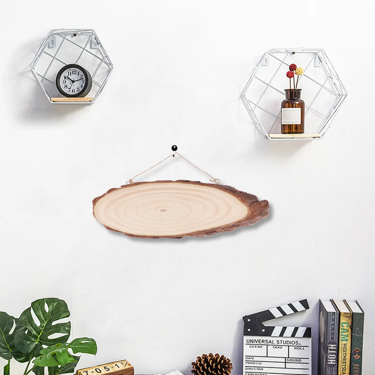 22X7 cm Oval Kosong Kayu Disc Pohon Log Slice Plak dengan 2 Kait dan Tali untuk DIY Dekorasi Kerajinan Proyek - 1