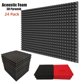 24 Pcs 300X300X25 Mm Studio Akustik Busa Kedap Suara Spons Piramida Kebisingan Isolasi Kepadatan Tinggi Kedap Suara Panel Dinding
