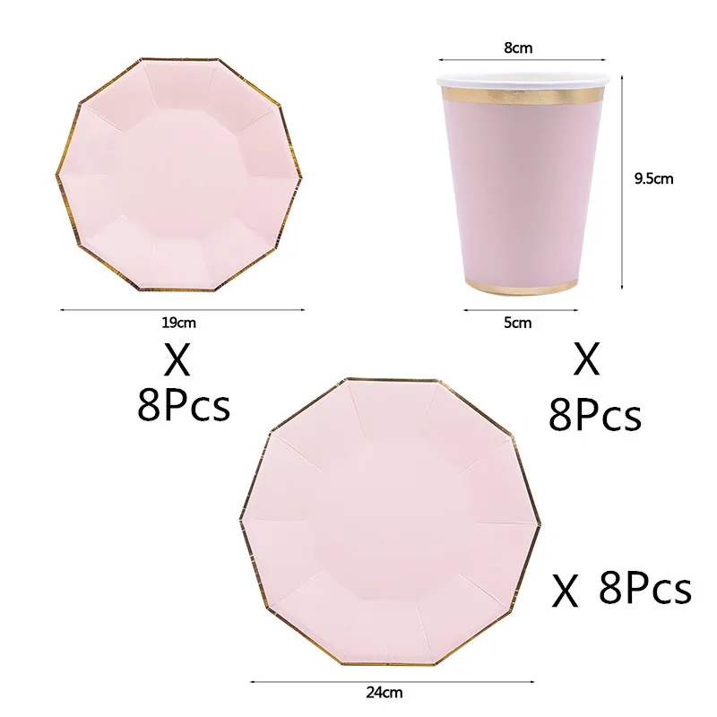 24 Buah Set Peralatan Makan Pesta Hijau Merah Muda Biru Piring Kertas Cangkir Peralatan Makan Sekali Pakai untuk Pesta Ulang Tahun Pernikahan Perlengkapan Baby Shower - 1