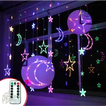 3.5 M 110 V 220 V LED Bulan Bintang Natal String Peri Lampu Garland Outdoor Rumah untuk Pernikahan / Pesta / Tirai / Ramadan Dekorasi