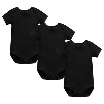 3 Pack Rompers untuk Bayi Musim Panas Anak Laki-laki dan Perempuan Lengan Pendek Katun Hitam Baju Monyet Bayi Baru Lahir Jumpsuit Body Suit Pakaian Bayi