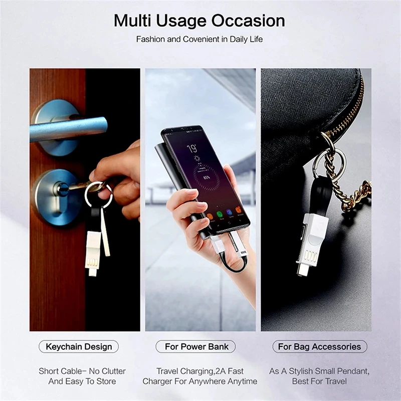 3 in 1 Gantungan Kunci Magnetik Kabel Pengisi Daya Data Petir Tipe-C USB Mikro untuk Cincin Kunci Kabel Data Magnetik iPhone Android Pengisian Daya - 2