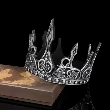 3D Lembut Mahkota Raja Abad Pertengahan Perak Antik Ikat Kepala Mahkota Raja Medieva Mahkota PU Hiasan Kepala Pesta untuk Pria Dewasa