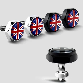 4 buah / Set Logam Krom Inggris Bendera Inggris Permukaan Silikon Sekrup Anti Maling Baut Plat Nomor Mobil Sekrup Rangka