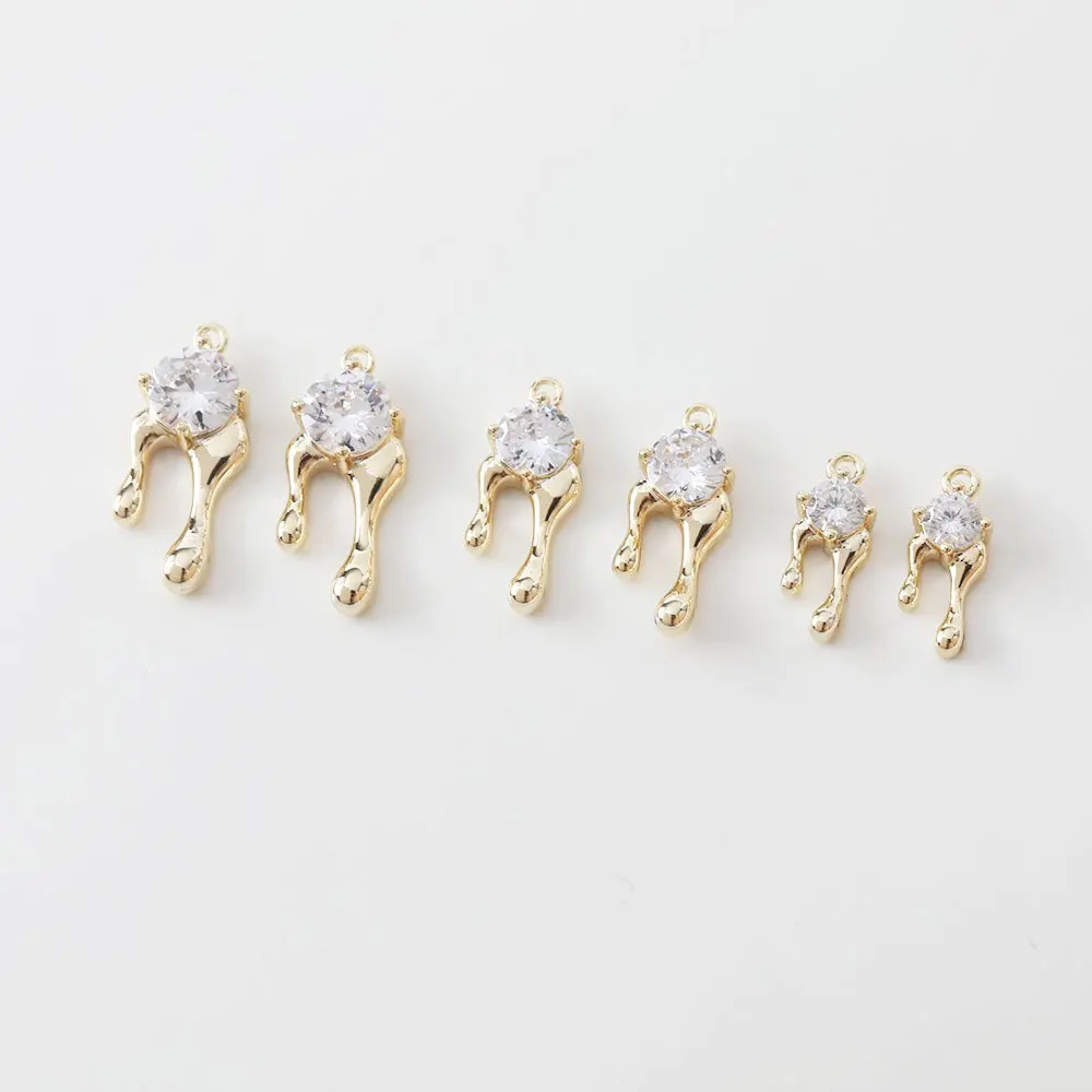 4 Buah Kalung Liontin Zirkon Perlengkapan Pesona untuk Pembuatan Perhiasan Anting-anting DIY Buatan Tangan Kuningan Aksesori Berlapis Emas 14k - 1