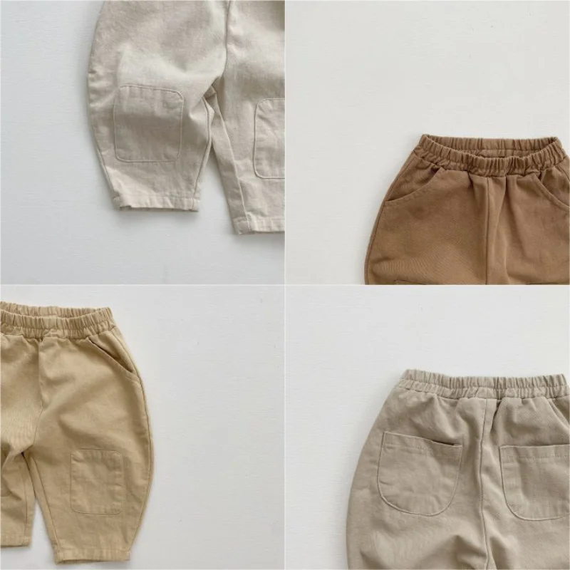 4377A Hot Sale Celana Bayi 2023 Musim Semi Musim Gugur Korea Warna Solid Celana Bayi Laki-laki Celana Tenun Celana Kasual Anak Perempuan - 5