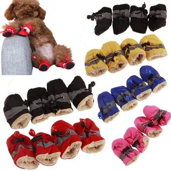 4pcs Anti Slip Sendok Anak Anjing Sepatu Tahan Air Musim Dingin Anjing Peliharaan Anti-Slip Hujan Sepatu Bot Salju Tebal Hangat untuk Prewalkers Kaus Kaki Sepatu Bot