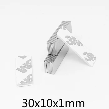 5/10/20/50/100/200 Buah 30x10x1mm Blok Magnet Kuat 30x10x1 Lembar Magnet Neodymium Permanen dengan Perekat Diri 3M 30*10*1