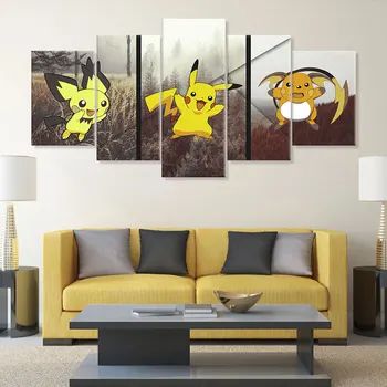 5 Buah Poster Anime Pokemon Periferal Lukisan Kanvas Pikachu Mewtwo Gambar Seni Dekorasi Dinding Hadiah untuk Kamar Anak Perempuan