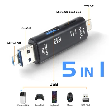 5 In 1 Multifungsi USB 2.0 TIPE-C /Usb/Micro/USB/TF / Pembaca Kartu Memori SD Adaptor Pembaca Kartu OTG Aksesori Ponsel