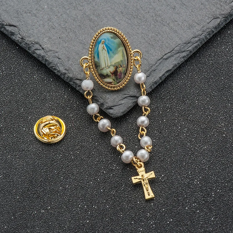 5 buah / banyak Baru Manik-manik Mutiara Liontin Bros untuk Wanita Yesus Kristen Perawan Maria Cross Panjang Kerah Pin Bros Perhiasan Stochastic - 2