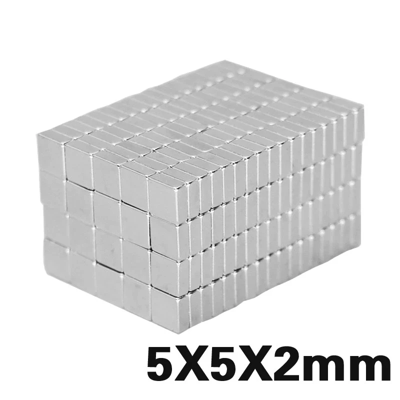 50 buah 5x5x2 mm N35 Magnet Tanah Jarang NdFeB Persegi Kuat 5*5*2 Magnet Neodymium mm 5mm x 5mm x 2mm - 0
