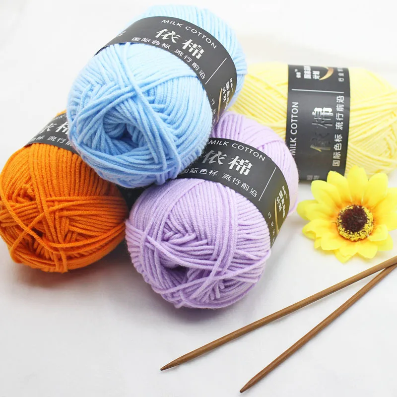 50g / Set 4ply Susu Kapas Rajut Benang Wol Menjahit Dicelup Lanas untuk Crochet Kerajinan Sweater Topi Boneka Tangan Merajut DIY Sweater - 0