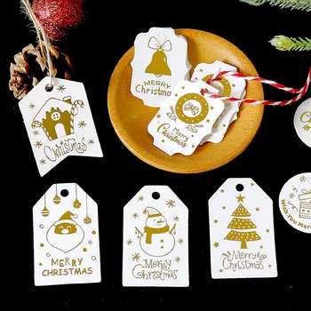 50pcs Bronzing Selamat Natal Kategori Pohon Natal Manusia Salju Dicetak Kertas Kartu Label Pohon Natal Gantung Dekorasi Hadiah Kategori