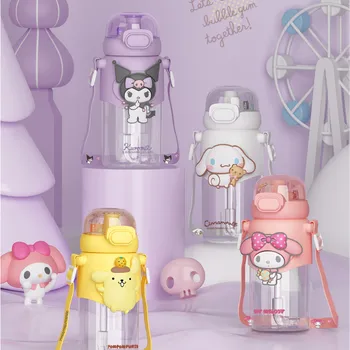 600Ml Sanrio Cinnamoroll Cangkir Sippy Plastik Anime Kuromi Melody Kartun Kawaii Botol Air Olahraga Hadiah Botol Air Anak-anak Kopi