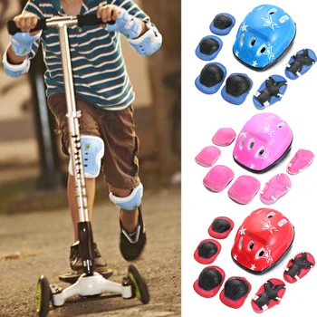 7 Buah / set Helm Anak-anak Set Bantalan Siku Lutut Perlengkapan Swegway Peralatan Pelindung Keselamatan Sepeda Bersepeda Aksesori Olahraga
