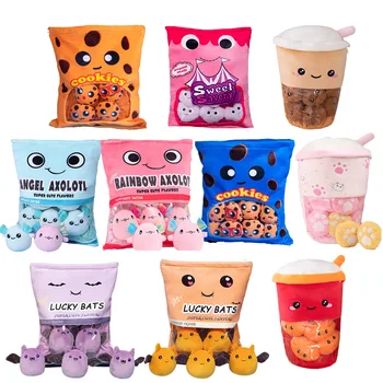 8 buah / banyak 4 Desain Kreatif Mainan Mewah Totoro Snack Boneka Bantal Boneka Kartun Makanan Hewan Snack Ramen Puding Permen Tas Mewah