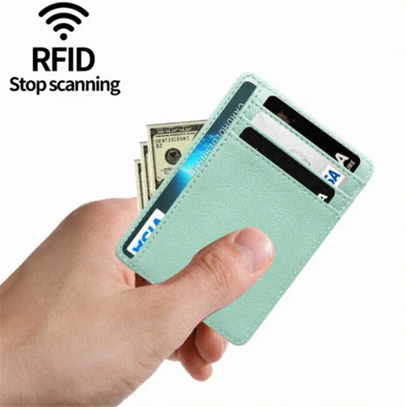 8 Slot Slim RFID Blocking Dompet Kulit Pemegang Kartu ID Kredit Dompet Uang Penutup Casing Anti Maling untuk Pria Wanita Pria Tas Fashion - 3