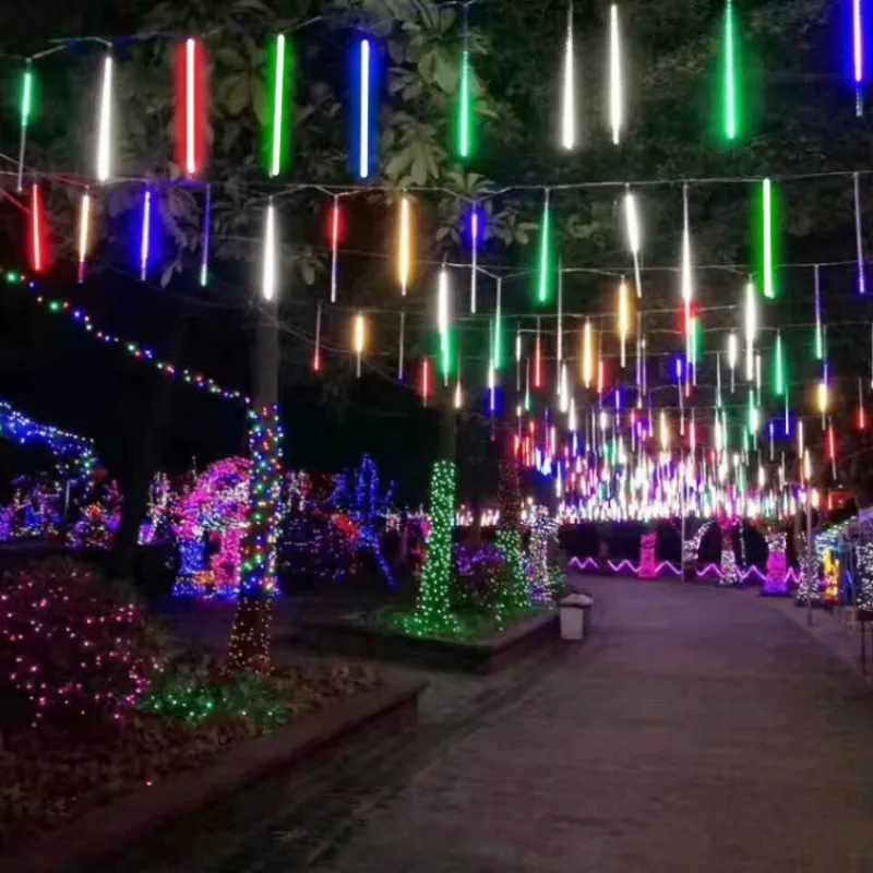 8 Tabung LED Hujan Meteor Lampu Tali Peri Karangan Bunga Jalan Lampu Natal Taman Luar Ruangan Dekorasi Natal DIY untuk Rumah - 2