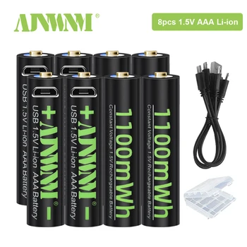 AJNWNM 1100MWH USB 1.5 V Baterai Isi Ulang Lithium AAA Baterai AAA untuk Mainan Pendeteksi Senter