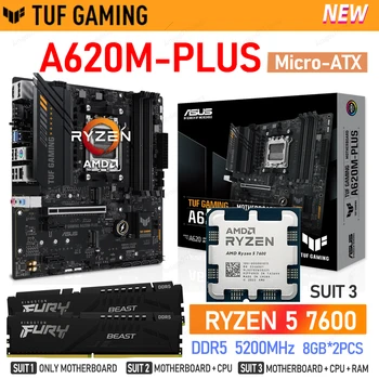 ASUS TUF GAMING A620M PLUS Set Kombo RAM CPU Motherboard DDR5 Prosesor R5 7600 Ryzen R5 + 5200MHz 8GB * 2 Buah Memori AMD A620 mATX