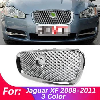 Aksesori Mobil Kisi-kisi Bumper Depan Panel Tengah Gaya Panggangan Atas untuk Jaguar XF / X F 2008 2009 2010 2011 dengan LOGO 08 09 10 11