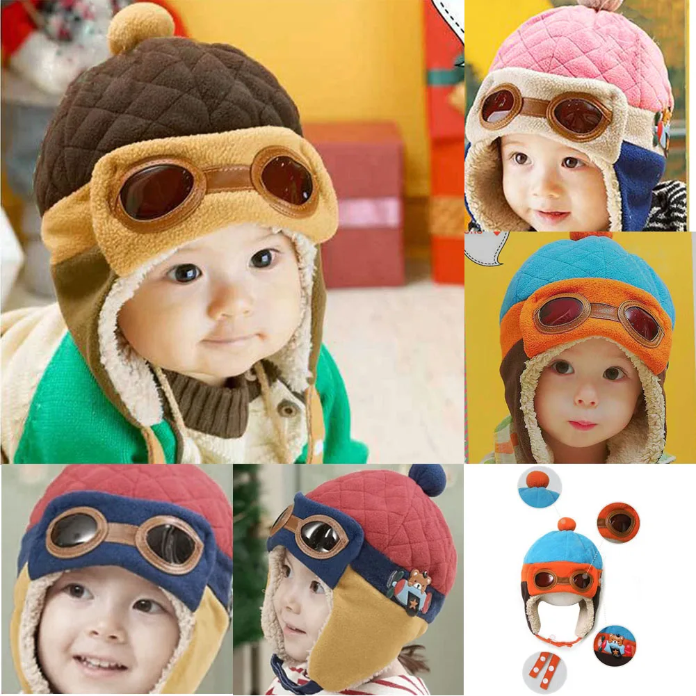 Anak-anak Lucu Balita Telinga Hangat Topi Bayi Anak-anak Bayi Balita Keren Anak Laki-laki Perempuan Musim Gugur Musim Dingin Topi Pilot Beanie Katun & Wol - 2
