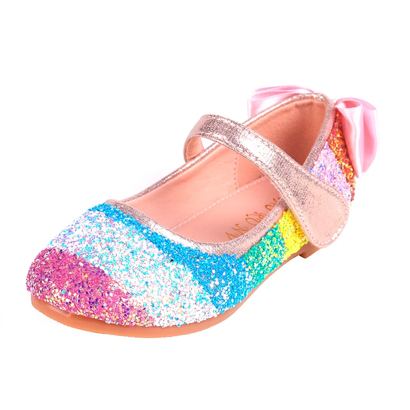 Anak-anak Sepatu Kulit Musim Semi Musim Gugur Fashion Glitter Rainbow Dasi Kupu-kupu Sepatu Tunggal Anak Perempuan Putri Sepatu Flat Sneakers SJD009 - 1