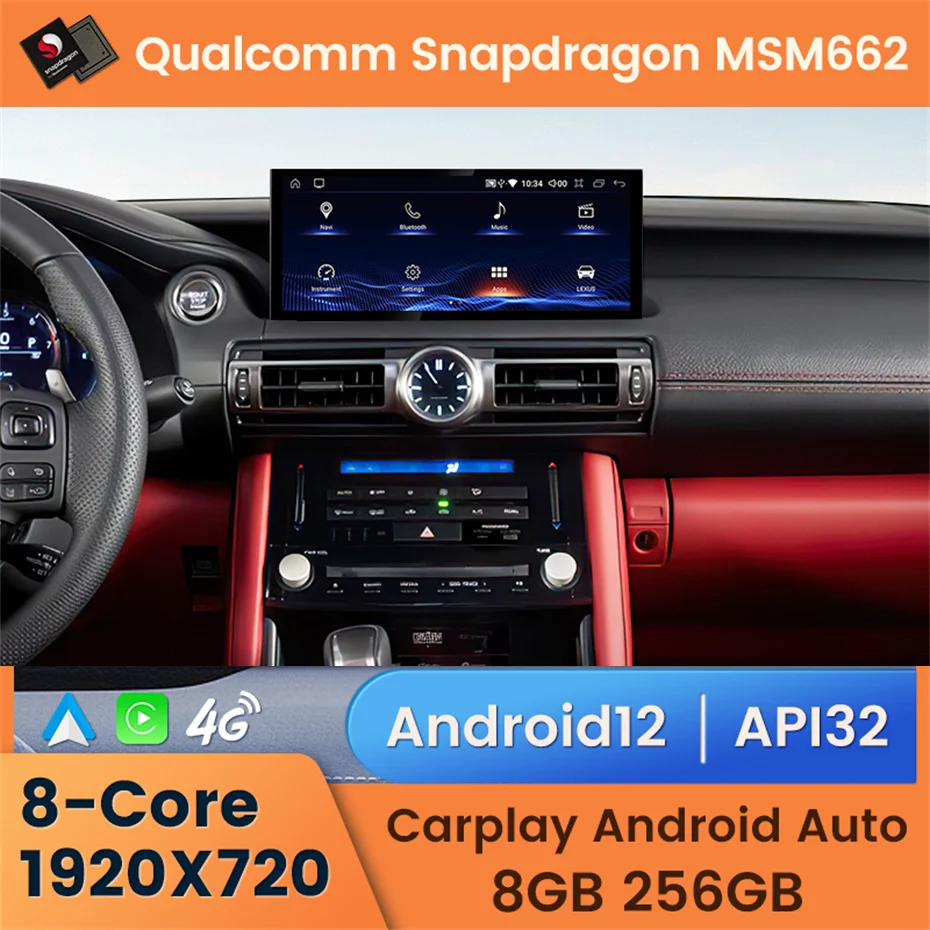 Android 12 Carplay Radio Mobil untuk Lexus IS RC IS200 IS250 IS300 IS350 IS200t IS300h Pemutar Video DVD Mobil 2013-2019 GPS Stereo BT - 0