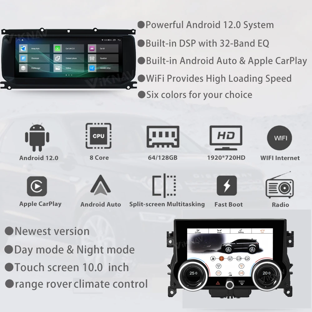 Android 12 untuk Range Rover Evoque L538 2012-2018 Radio Mobil Stereo Pengganti GPS Multimedia Plyer dengan Kontrol Iklim Panel AC - 2