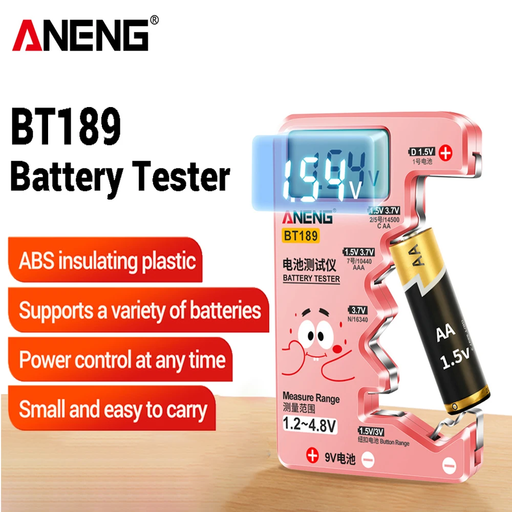ANENG BT189 Penguji Baterai Digital Layar LCD 9V 1.5 V Penguji Baterai Tombol Universal Alat Pendeteksi Kapasitansi Kapasitas Volt - 1