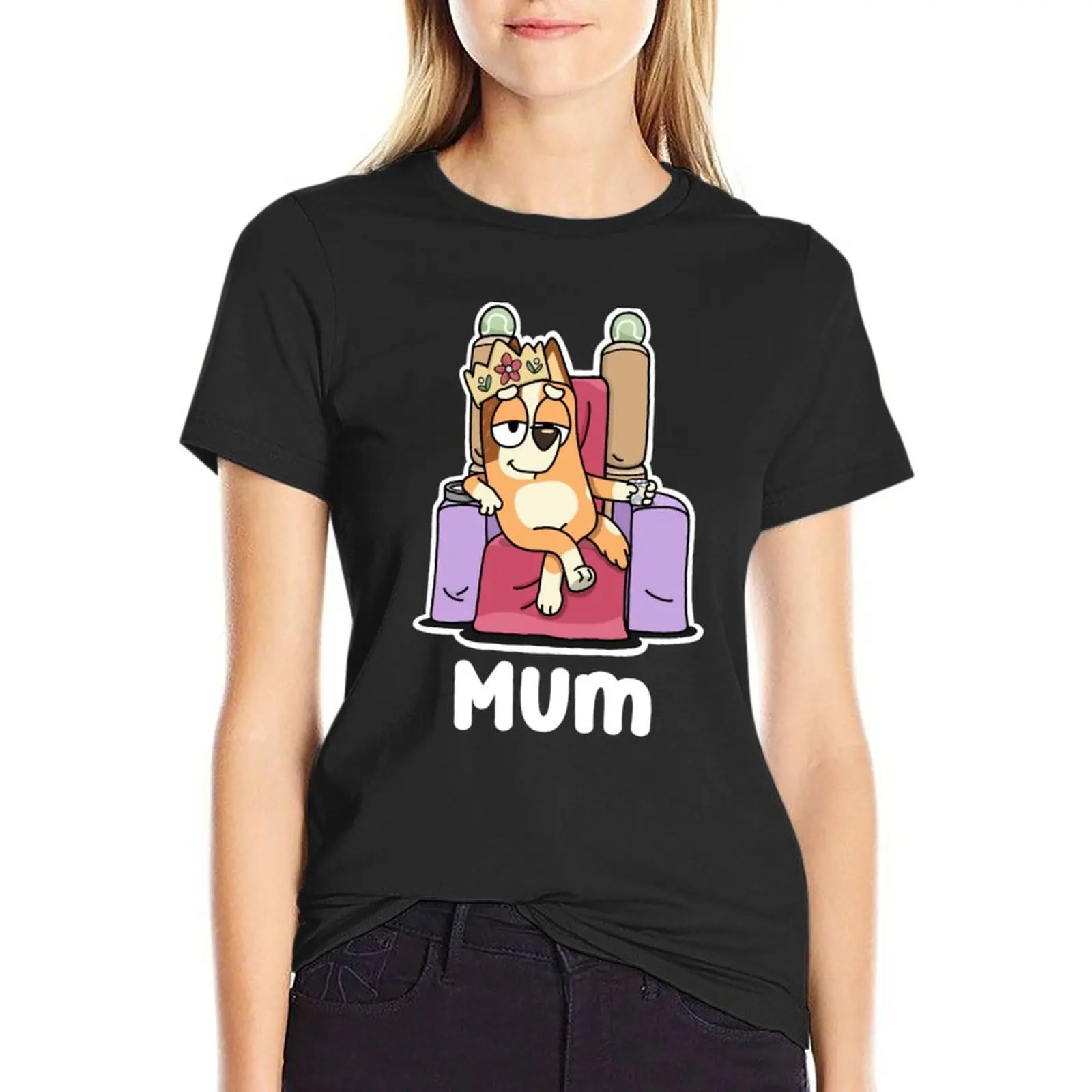 Anjing Ibu Memakai Mahkota Di Kepala Kartun T-Shirt Pakaian Lucu T Shirt Gaun Wanita - 0