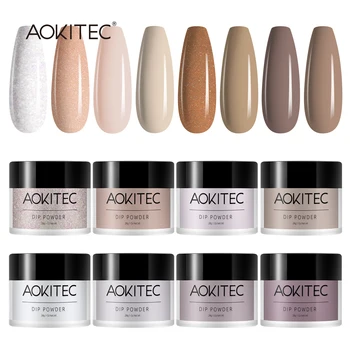 Aokitec Mencelupkan Bubuk Set 8 Warna 10G Pastel Glitter Bubuk Kit Manikur Kuku Seni Memicu Dekorasi untuk Bahasa Perancis Kuku