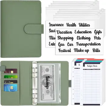 Bahan Bagus A6 PU Leather Budget Binder Notebook Sistem Amplop Uang Set Kantong Pengikat Penyelenggara Tagihan Hemat Anggaran Uang