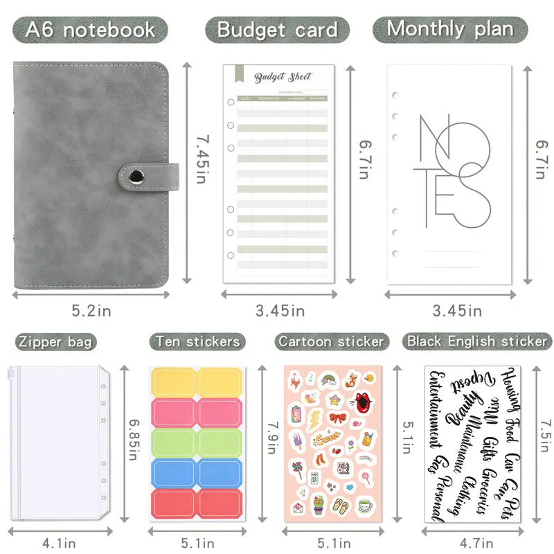 Bahan Bagus A6 PU Leather Budget Binder Notebook Sistem Amplop Uang Set Kantong Pengikat Penyelenggara Tagihan Hemat Anggaran Uang - 3