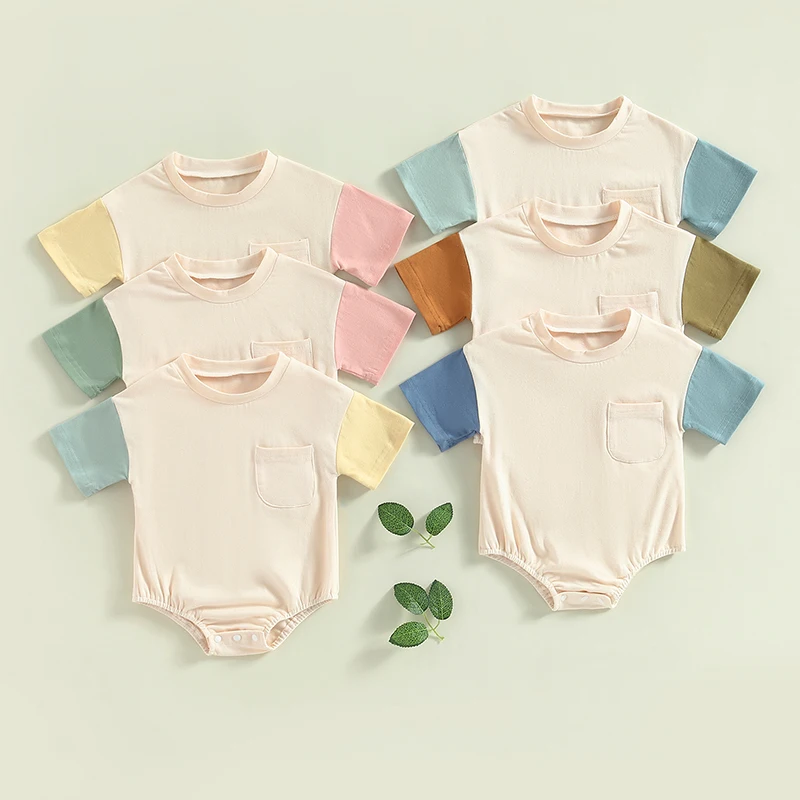 Baju Monyet Gelembung Bayi Perempuan Laki-laki Pakaian Musim Panas Bayi Baru Lahir Uniseks Kaus Ukuran Besar Bodysuit Jumpsuist dengan Saku Pakaian Bayi Lucu - 0