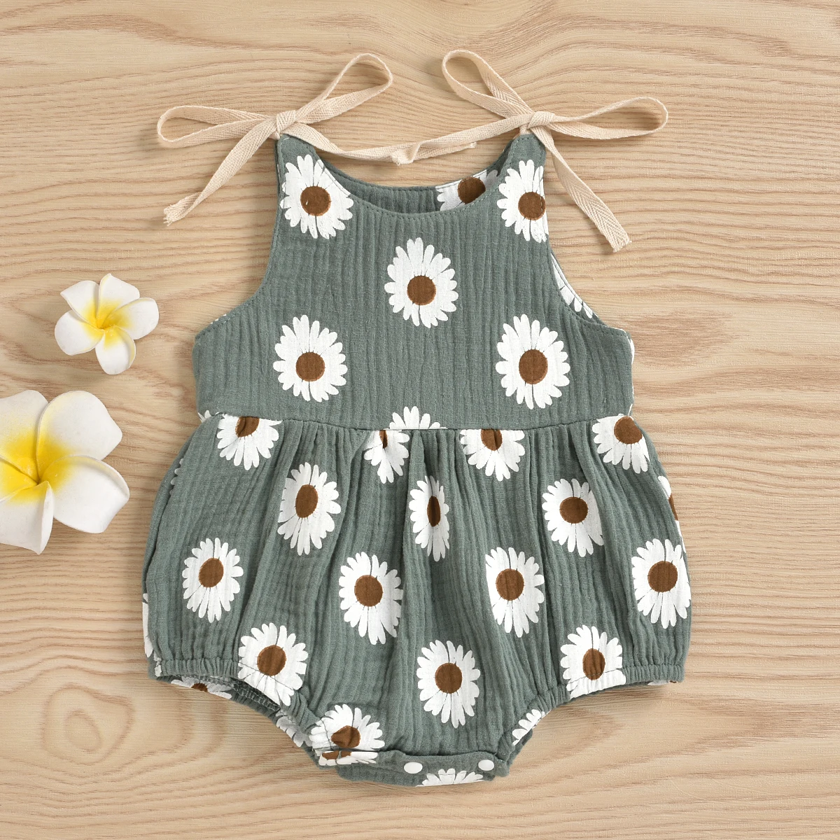 Baju Monyet Musim Panas Bayi, Jumpsuit Tanpa Lengan Leher O dengan Motif Bunga Aster untuk Anak Perempuan Balita, 0-24 Bulan, 4 Warna - 2