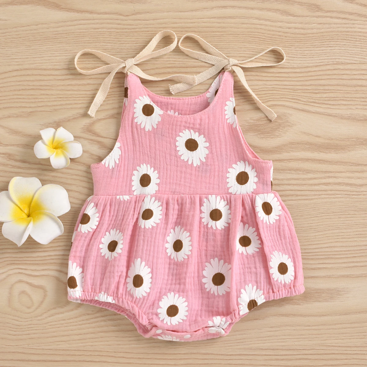 Baju Monyet Musim Panas Bayi, Jumpsuit Tanpa Lengan Leher O dengan Motif Bunga Aster untuk Anak Perempuan Balita, 0-24 Bulan, 4 Warna - 3