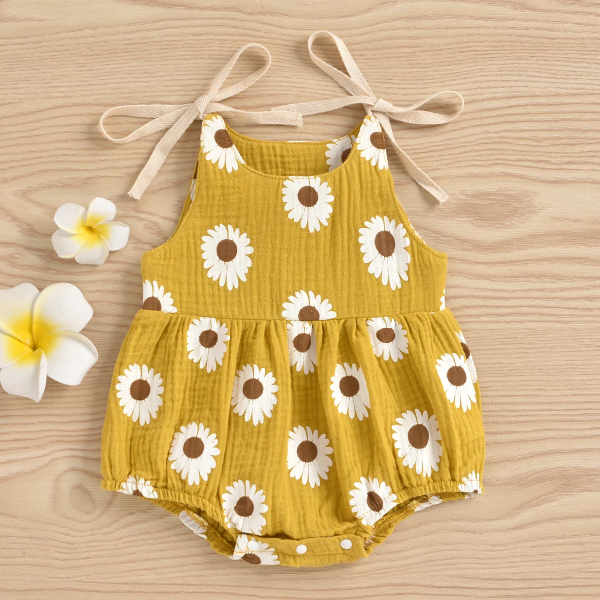 Baju Monyet Musim Panas Bayi, Jumpsuit Tanpa Lengan Leher O dengan Motif Bunga Aster untuk Anak Perempuan Balita, 0-24 Bulan, 4 Warna - 4