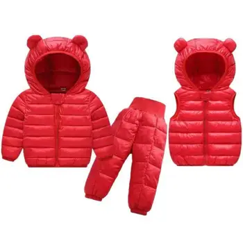 Balita Musim Dingin Bayi Lebih Tahan Dr Anak Perempuan Anak Laki-laki Pakaian Set Hangat Faux Jaket Setelan Anak-anak Snowsuit Mantel Rompi Celana Overall