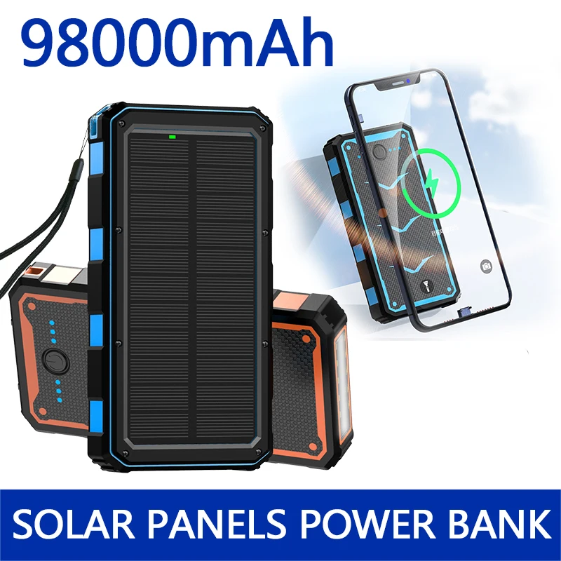 Bank Daya Baru Pengisian Nirkabel Catu Daya seluler 98000mAh dengan Lampu Berkemah Pengisi Daya Ponsel Baterai USB Panel Tenaga Surya / Solar Panel - 0