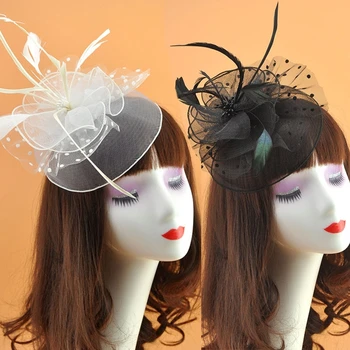 Baru Bulu Bulang Wanita Mesh Fascinator Topi Rambut Klip Retro Kotak Pil Topi dengan Mesh Bunga Pesta Teh Headpiece