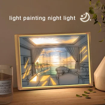 Baru Desain Kreatif Lukisan LED USB Lampu Malam Bingkai Foto Ruang Tamu Dekorasi Rumah Gantung Gambar Suasana Lampu Hadiah
