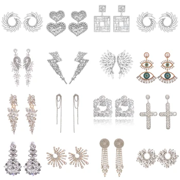 Baru Putih Bening Kristal Anting-Anting untuk Wanita Berlian Imitasi Perhiasan Geometris Panjang Besar Anting-Anting Pesta Pernikahan Halloween Hadiah