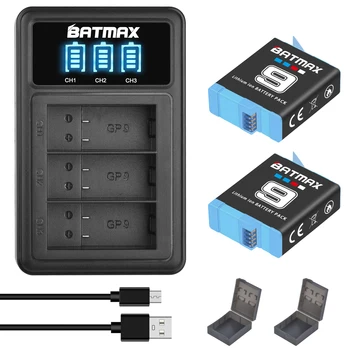 Baterai Batmax 1780 mAh untuk Kamera GoPro Hero 9 Hero 10 11 + Pengisi Daya USB LED 3 Slot Hitam dengan Penyimpanan Baterai