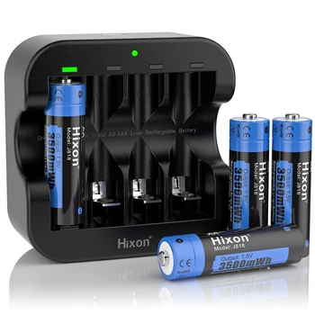 Baterai Isi Ulang Lithium 1.5 V AA 3500mWh Dengan Pengisi Daya 4 Slot, Output Konstan 1.5 V 1200 Siklus Tahan Lama, Penyimpanan Energi,