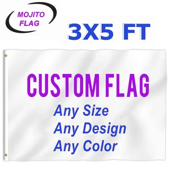Bendera Kustom Spanduk Kaki 3x5-Cetak Logo/Desain/Kata Anda Sendiri-Warna Cerah, Tajuk Kanvas, Jahitan Ganda-Poliester 100D
