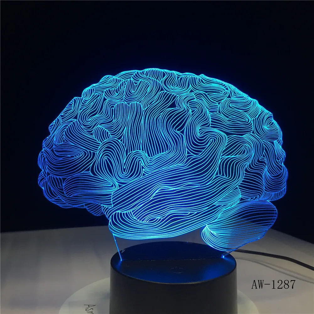 Bentuk Otak 3D Lampu Ilusi 7 Perubahan Warna Sakelar Sentuh Lampu Malam LED Lampu Meja Akrilik Suasana Pencahayaan Baru AW-1287 - 0