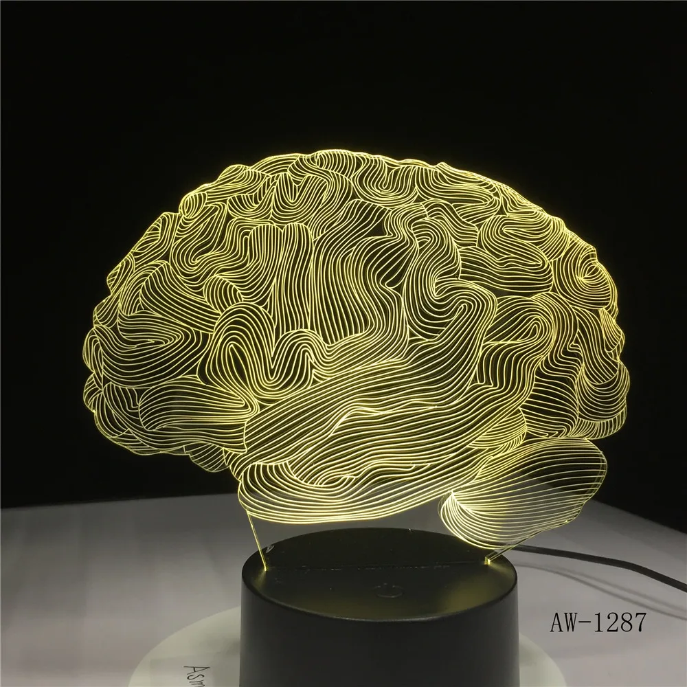 Bentuk Otak 3D Lampu Ilusi 7 Perubahan Warna Sakelar Sentuh Lampu Malam LED Lampu Meja Akrilik Suasana Pencahayaan Baru AW-1287 - 1